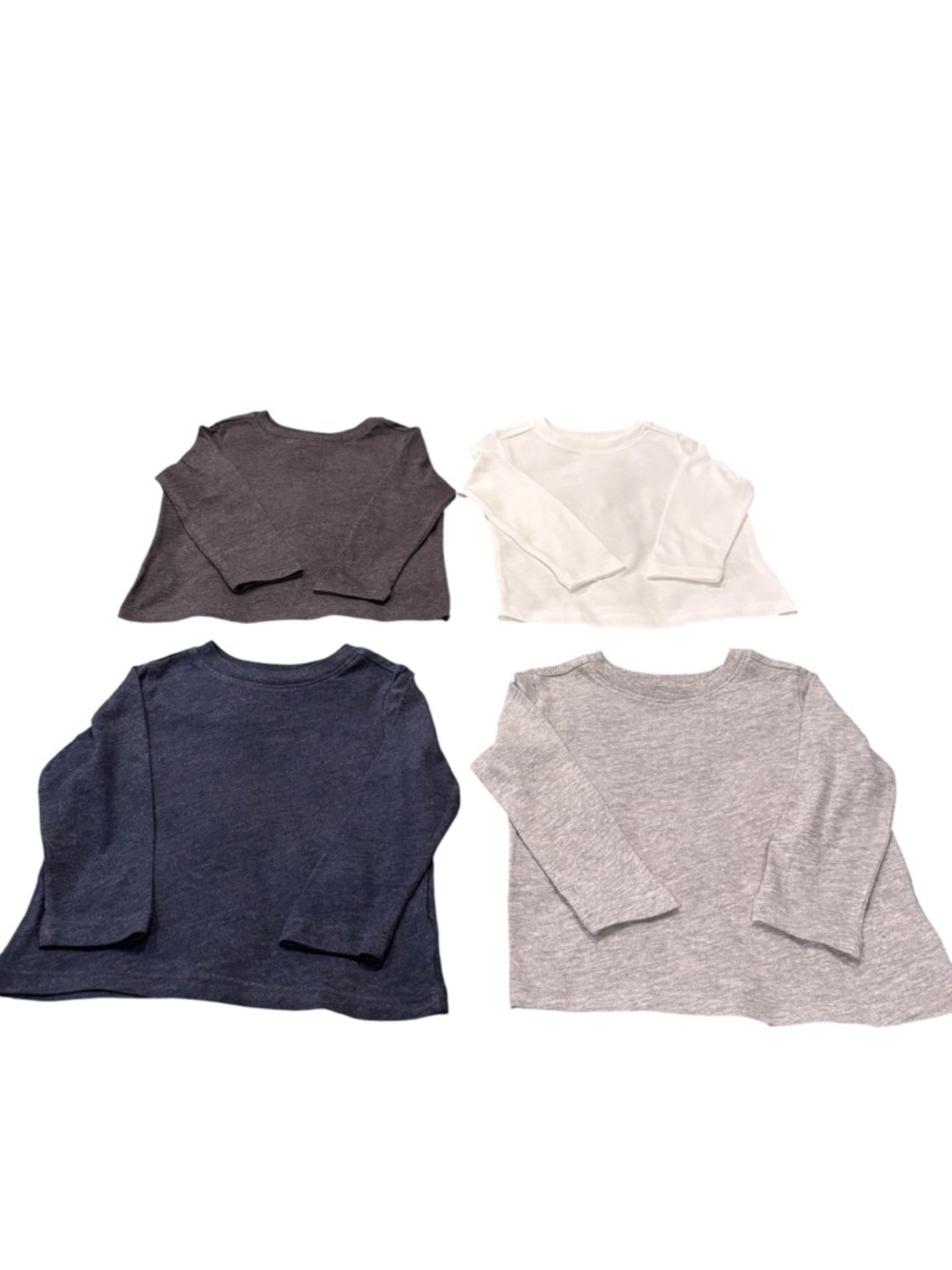 Four Toddler Boy Long-Sleeve Tees in Navy, Charcoal, White & Light Gray
